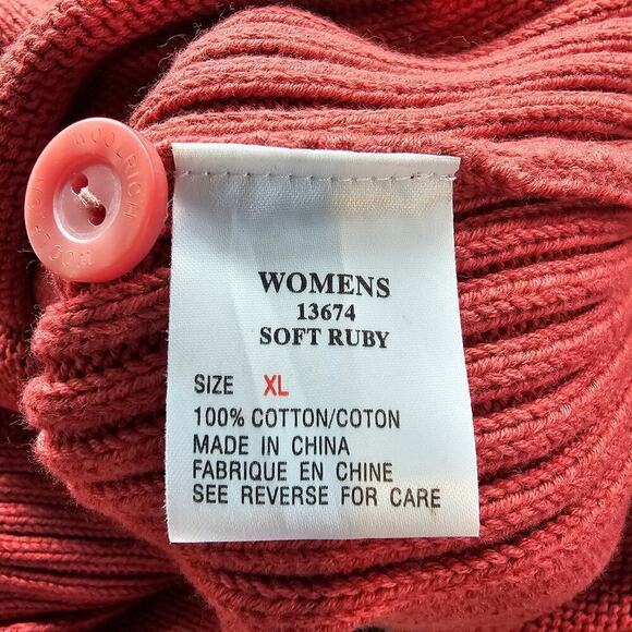 Woolrich Sweater Womens XL Red Knit Mock Neck Soft Cozy Pull Over Cotton Ribbed - Picture 9 of 9